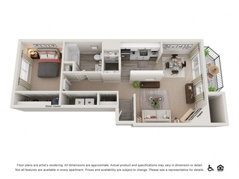 Floor plan for 1 bed, 1 bath, 676 sqft